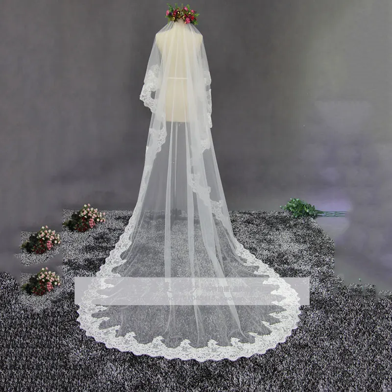 Роскошная Однослойная белая Фата для невесты цвета слоновой кости с кружевными