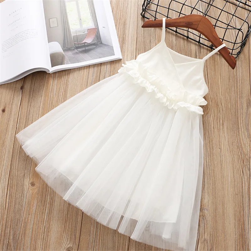 2018 summer girl dress new fashion kid children clothing solid mesh sleeveless ball gown princess 1-6 years | Детская одежда и