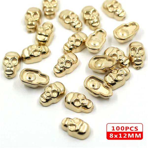 Skull Gold 100 шт. заклепки для шитья золотые и серебристые заклепки CCB Пластиковые пирамиды усы Череп Форма шпильки панк кожа ремесла для одежды DIY - Цвет: Skull Gold