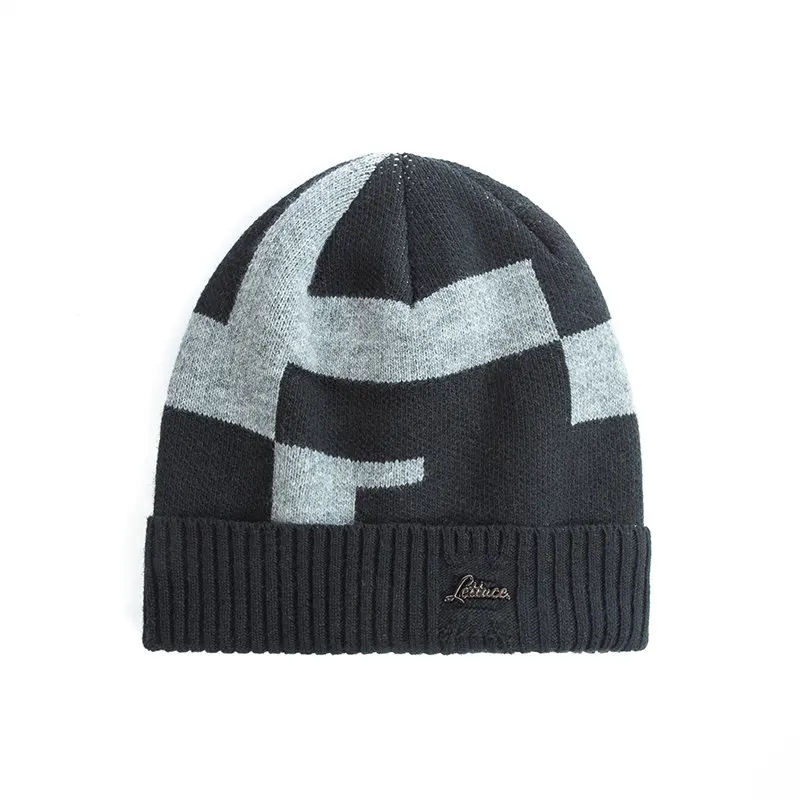 Hat Black Light Gray Новинка, вельветовые зимние шапки для мужчин, высококачественный бини, шарф, набор, Мужская теплая шерстяная Толстая вязаная шапка, дизайн, шапочки для мужчин - Цвет: Hat Black Light Gray