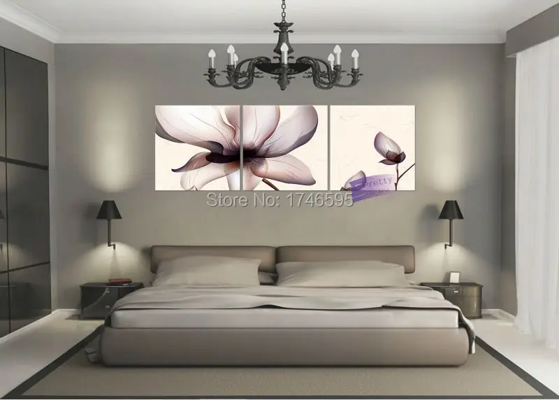3pcs Big size modern Abstract home decorative Wall Art Picture Canvas prints dark purple flower printed Painting on | Дом и сад