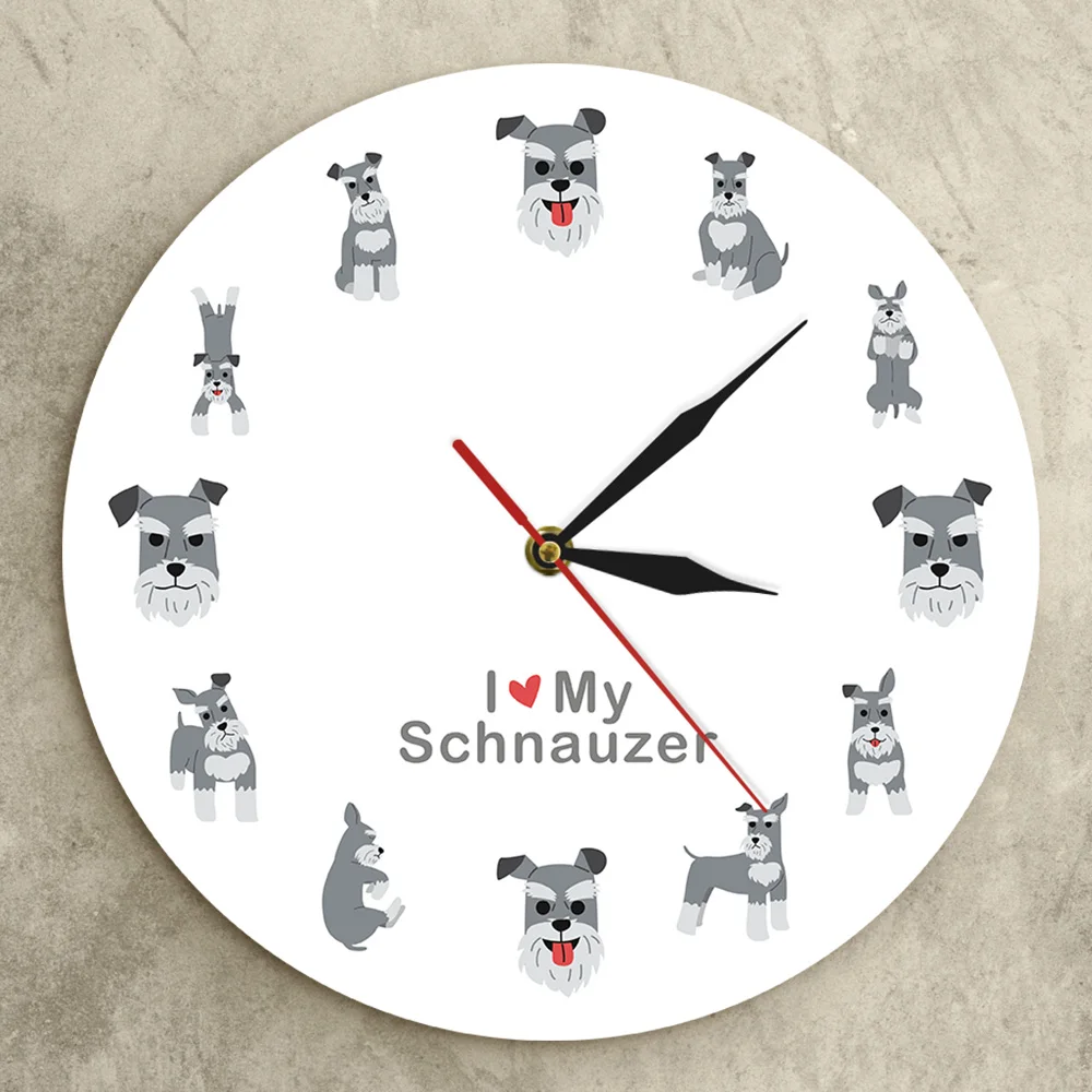 Schnauzer собака знакового силуэта Очаровательная яркие настенные часы подарок для