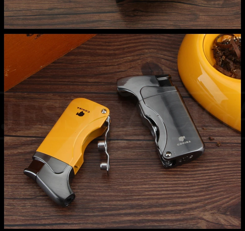 COHIBA зажигалка резак аксессуары для сигар набор металлический ветрозащитный бутан газ C фонарь зажигалки Нержавеющая сталь острый сигарный нож