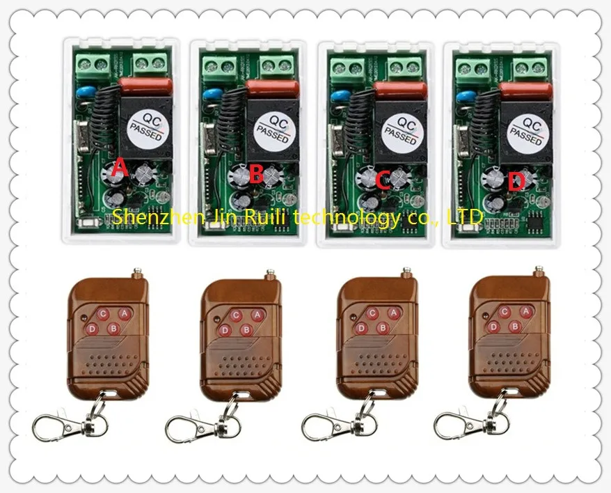

(JRL-220V-1CH-1) AC 220V 1CH Wireless переключатель системы дистанционного управления 4pc Receiver & 4pc Transmitter 315mhz/433,92 mhz + Smart home