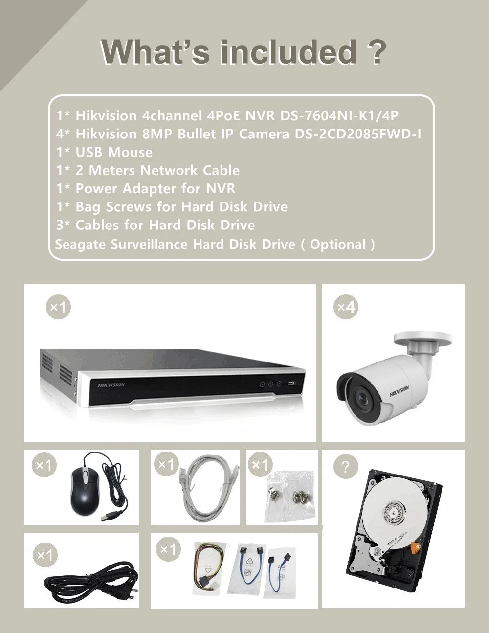 Hikvision 8-мегапиксельная система видеонаблюдения 4CH с 4 портами POE 4K NVR& H.265 8MP IP камера CCTV Bullet сетевая камера