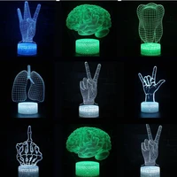 brain 7 color change led 3d desk lamp remote touch switch victory sign table lamps for childrens room decoration 3d night light