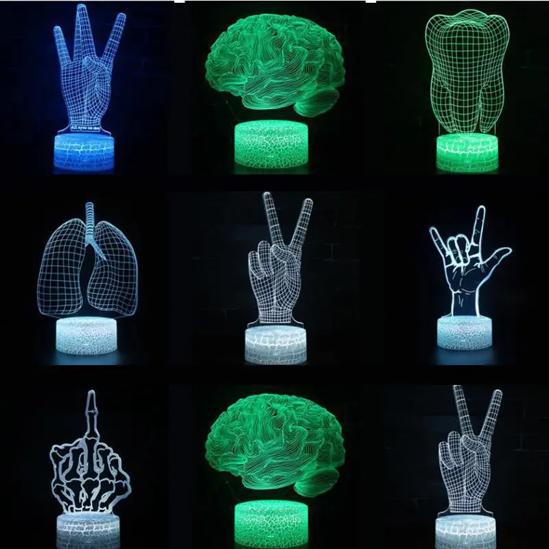 Светодиодная настольная 3d-лампа Brain 7 цветов с дистанционным сенсорным