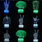 Светодиодная настольная 3d-лампа Brain, 7 цветов, с дистанционным сенсорным выключателем, знак победы, настольные лампы для украшения детской комнаты, 3d светильник