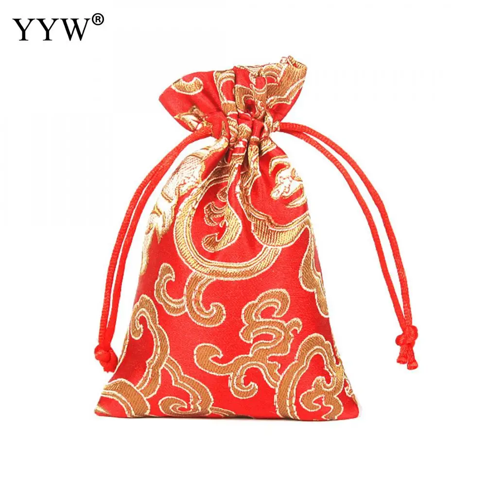 

YYW 1PC 9*12cm Red Color Jewelry Bag Wedding Pouch Sack Jewelry Favor Holders Cotton Jewelry Pouches With Cloth Fabric Gift Bags