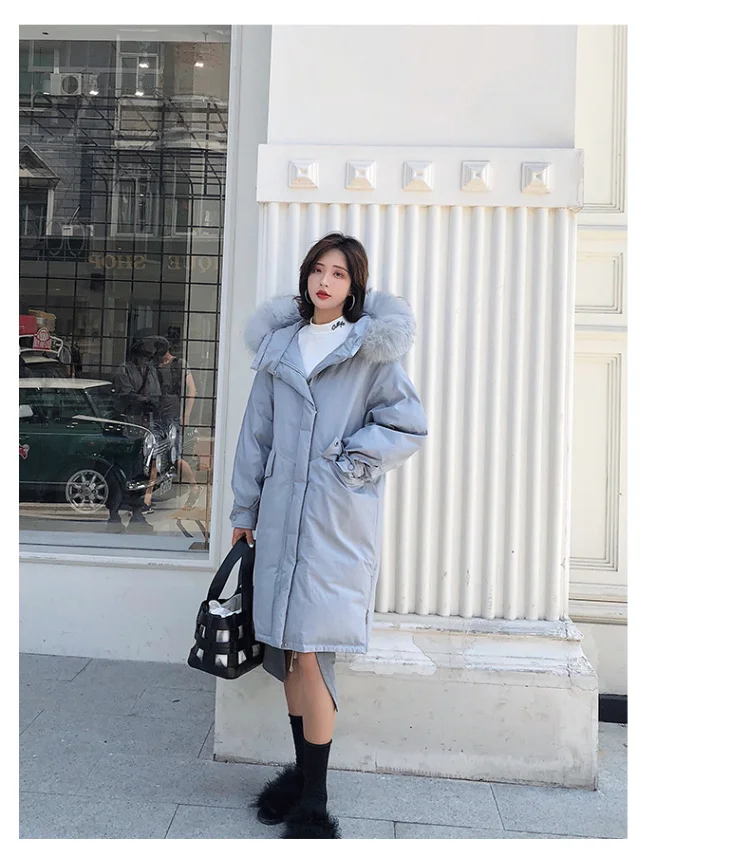 Tcyeek Winter Down Jacket Women 90% White Duck Down Coat Female Large Raccoon Fur Hooded Parka Coats Female Long Jackets LWL1147