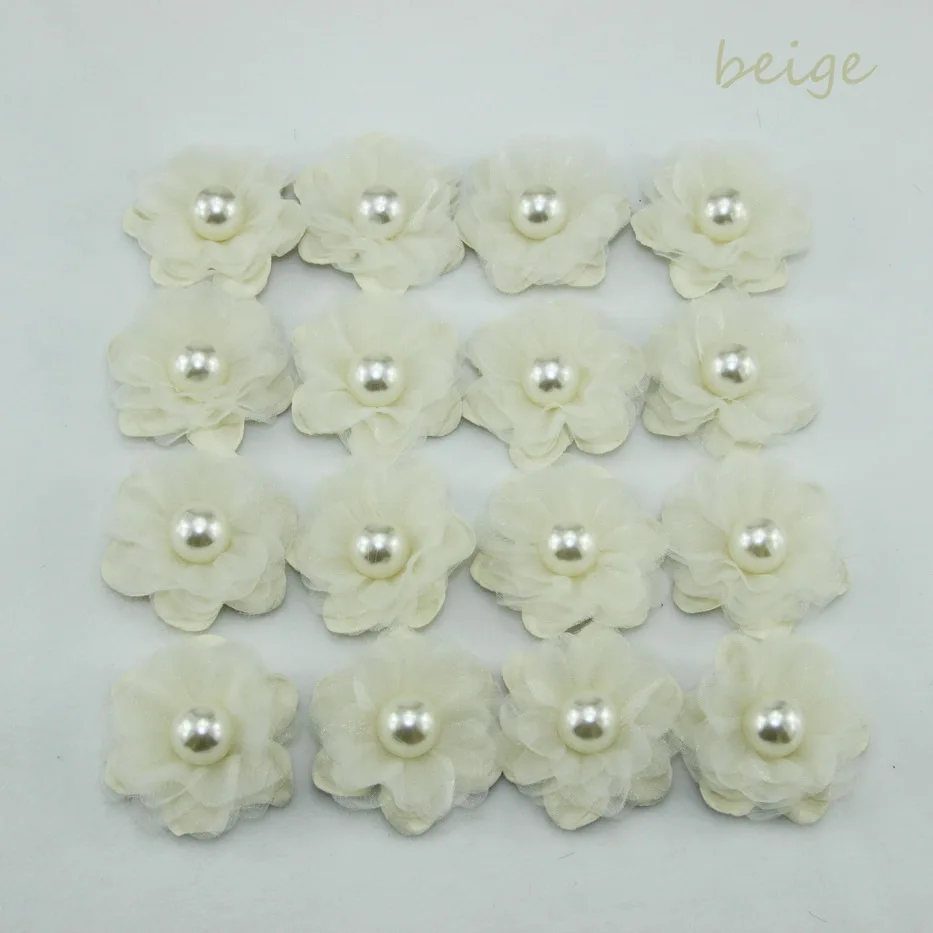 beige 24 шт./пакет ручной работы DIY для создания искусственных цветов 4 см Шифоновый Цветок для волос для самостоятельного изготовления невесты украшение в виде свадебного букета, украшенное цветами и бусинами - Цвет: beige