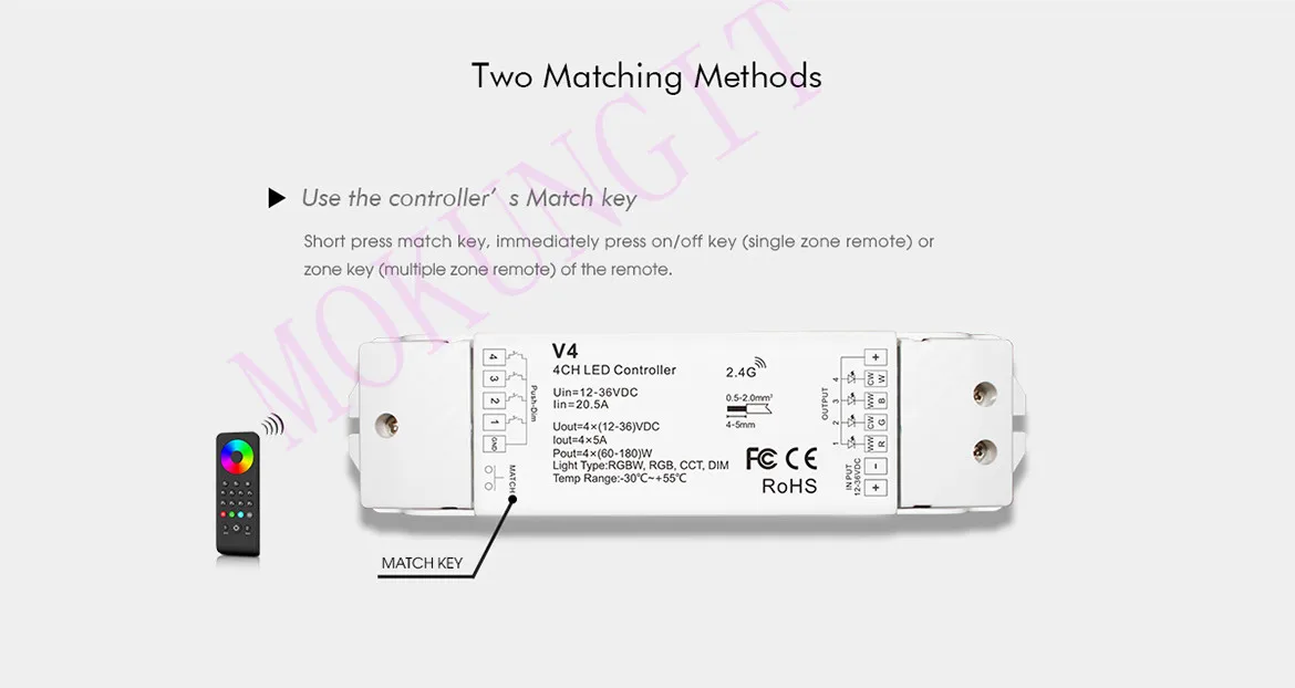 4CH* 5A 12-36VDC CV контроллер V4 затемнения/цветовая температура/RGB/RGBW 2,4 ГГц RF беспроводной ресивер 4 в 1 контроллер высокой мощности V4