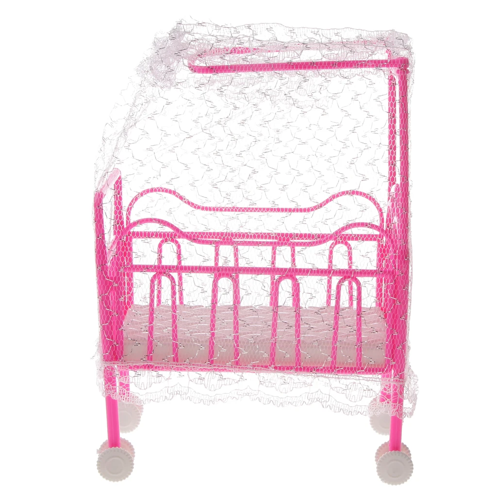 

1/6 Pink Sofa End Table Recliner Set & Cot Bed W/ Bed Net for Dollhouse Living Room Furniture Kit Action Figures Accs