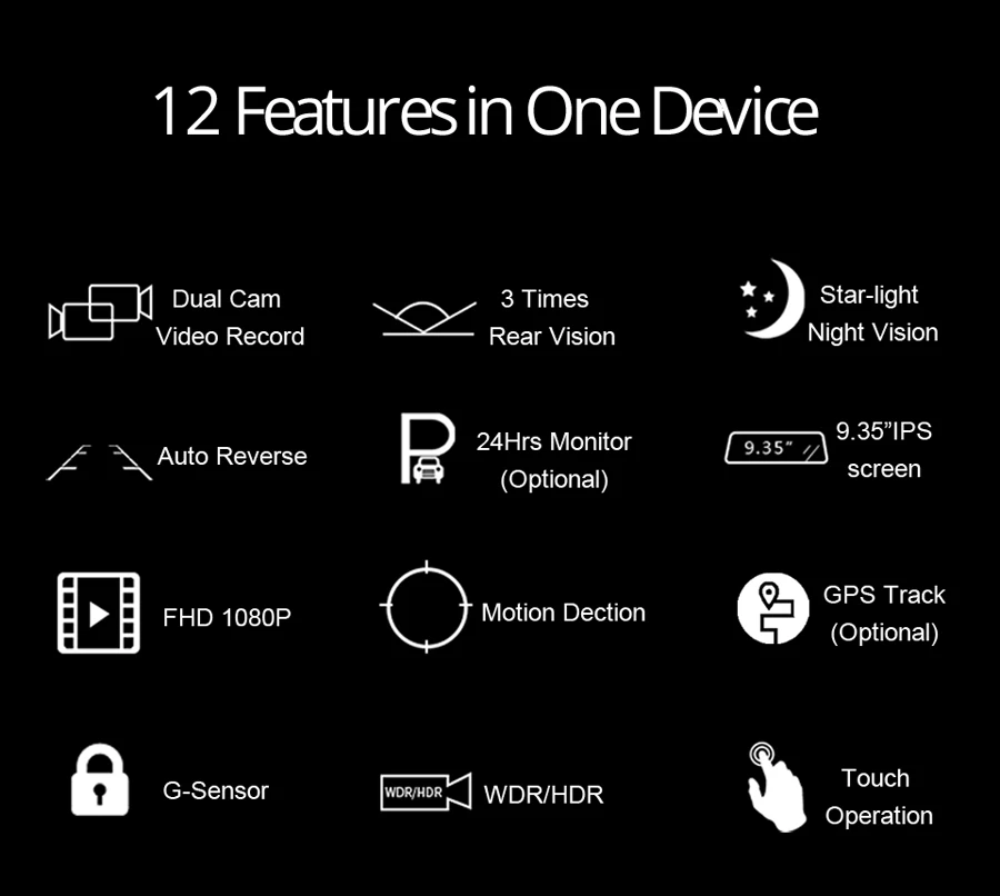 WHEXUNE потоковая 9,3" ips сенсорная Автомобильная зеркальная видеокамера gps трек WDR Full HD 1080P Даш-камера с 720P тыловой камерой рекордер DVR