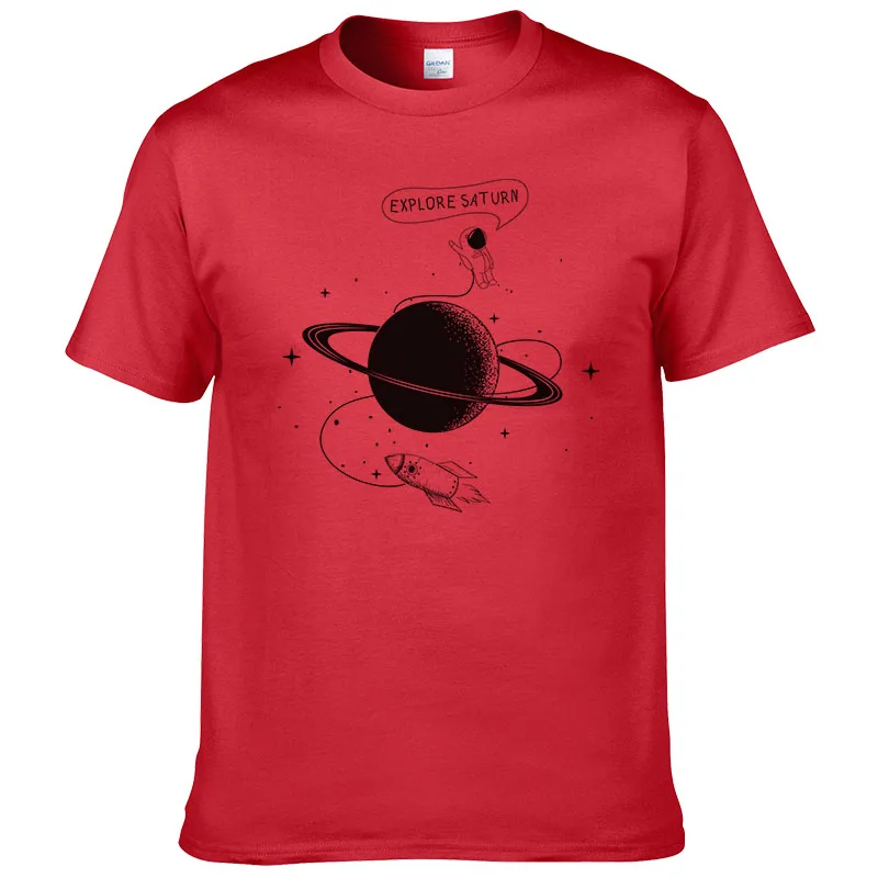 Футболка мужская с астронавтом Explore Saturn модная тенниска из хлопка короткими
