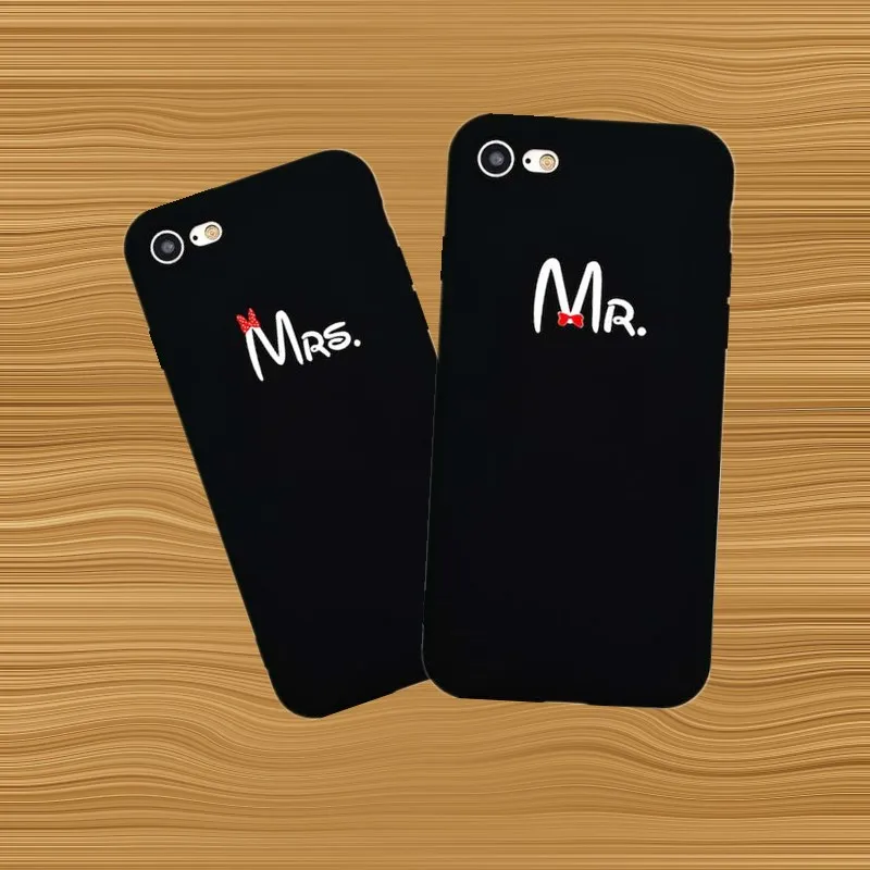 2018 пара чехлов для телефонов iphone X 10 6 s 7 8 Plus 5 5S SE Mr Mrs Black Capa ipone Capinha carcasa задняя
