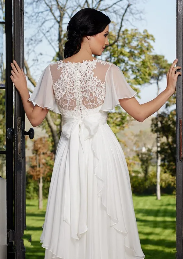 

Summer White Vintage Lace Cap Sleeve Chiffon Tiered Chiffon New Muslim Arabic Wedding Dress Boho Sofuge Vestido De Noiva