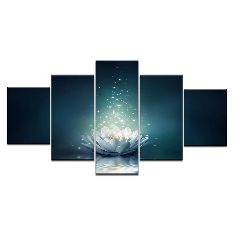 Холст HD печать плакатов Гостиная Wall Art 5 шт. белый лотос Картина домашний декор