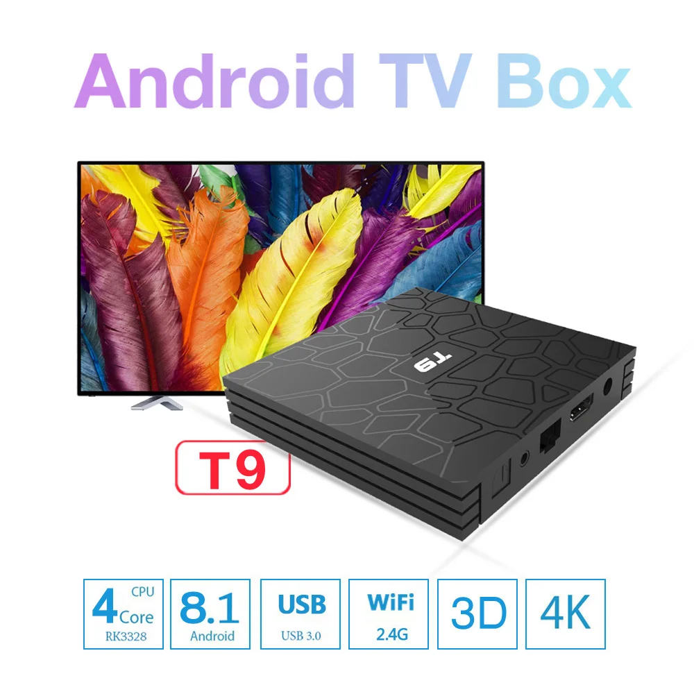 Новейший 4 Гб 64 ГБ Android 8 1 ТВ приставка T9 RK3328 Четырехъядерный 4G/32G USB 3 0 Smart 4K