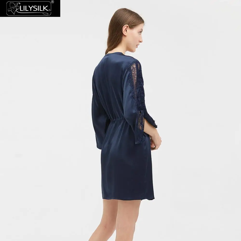 LilySilk Silk Robe 22 мм кружевное кимоно сексуальное роскошное новая женская одежда