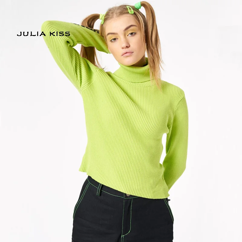 Women High Neck Long Sleeve Ribbed Crop Sweater Casual Turtleneck Rib Knit Top | Женская одежда