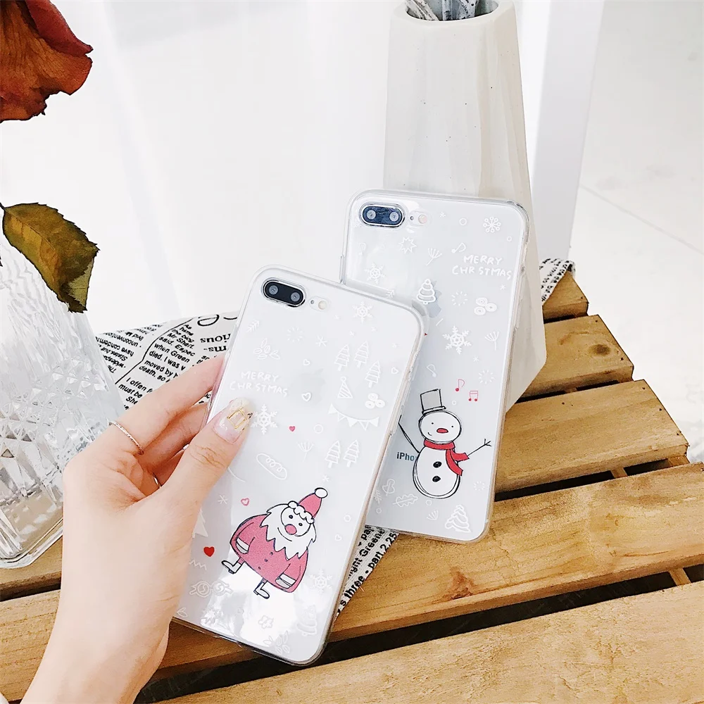 Рождественский Прозрачный чехол для iPhone 7 8 Plus XS Max XR X мягкий силиконовый тонкий