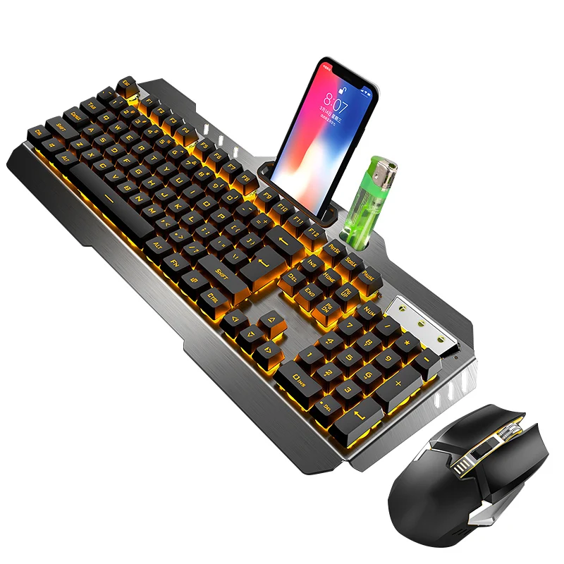 Черный 2.4G Wireless Keyboard Mouse Set Rechargeable Backlight Ergonomic 800-2400DPI Keypad Kit GDeals - Цвет: Черный