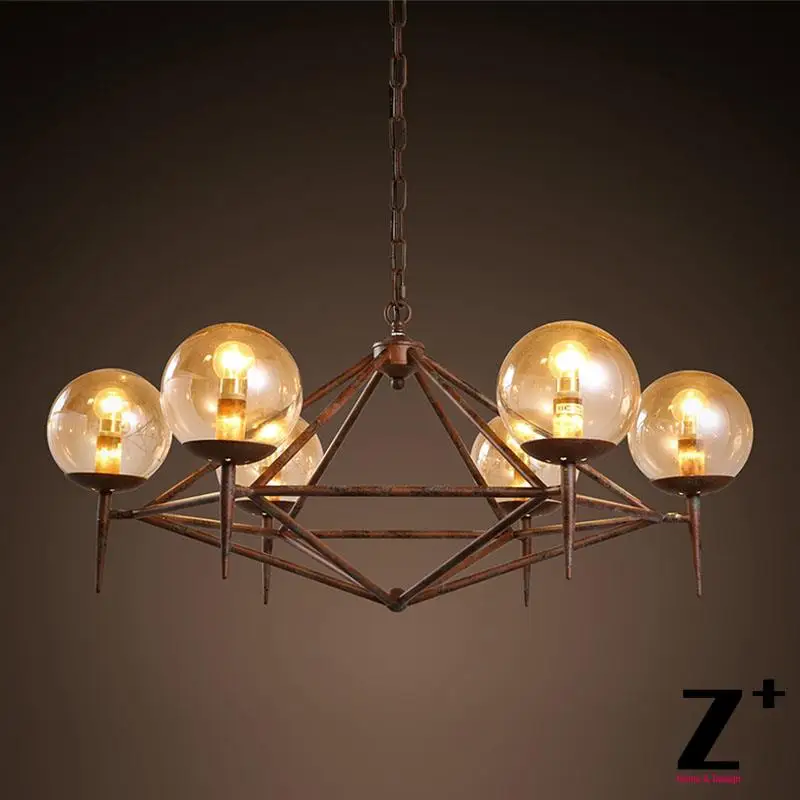 

Vintage Rustic Iron E14 Globe Glass Lampshade Industrial chandelier