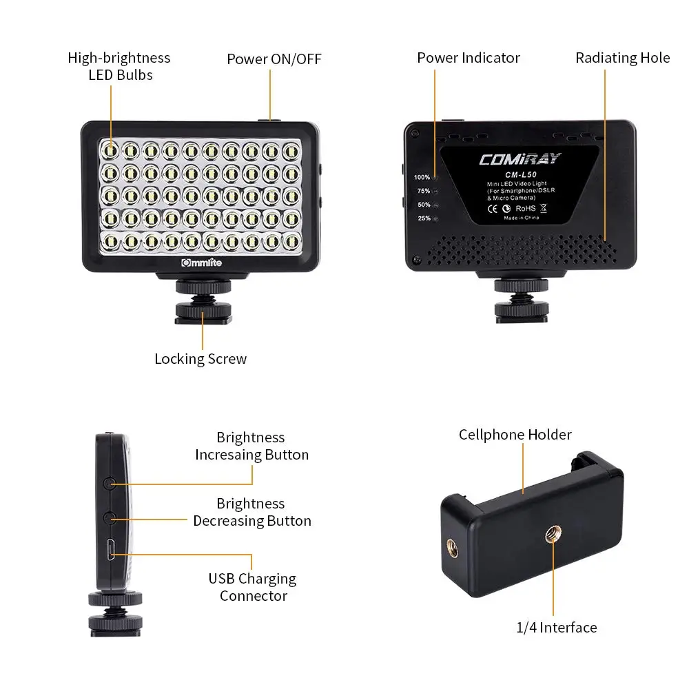 Светодиодный видеосвет Commlite CM-PL12B II High CRI> 95 Ультраяркий, портативный многофункциональный мини-видео свет для смартфонов и камер