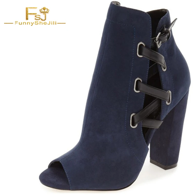 Модные женские туфли ручной работы темно из флока с открытым носком замшевые