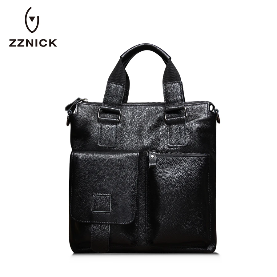 ZZNICK 100% натуральная кожа Портфели Для мужчин сумка Бизнес сумки 14 дюймов ноутбука