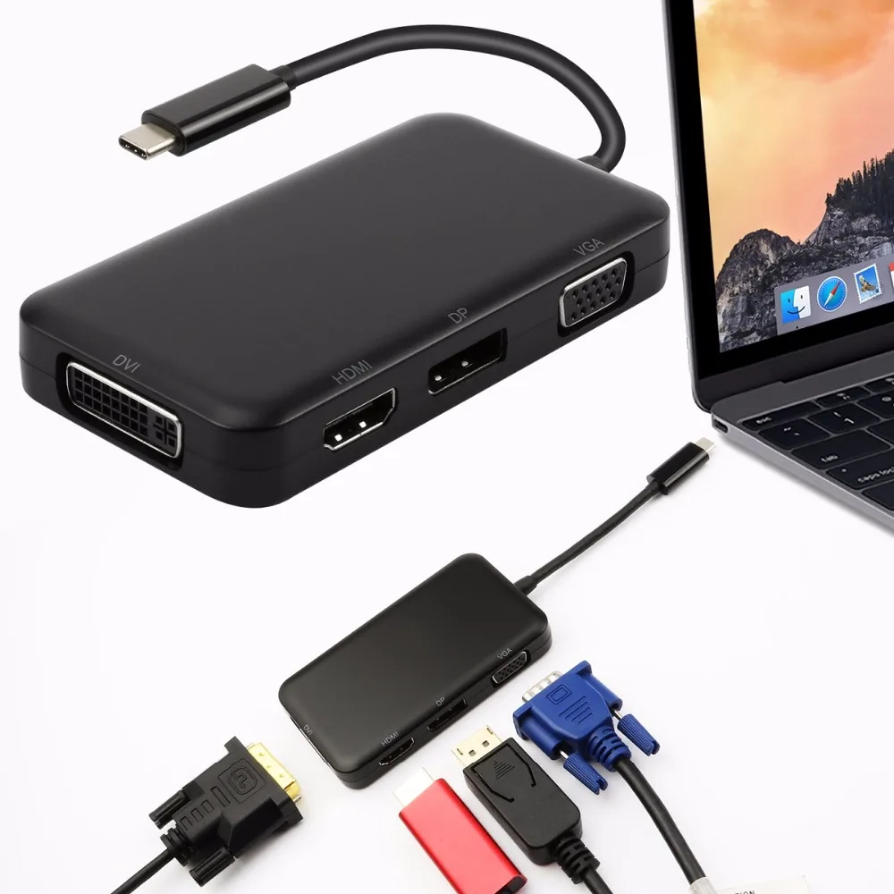 JZYuan USB C Тип 3 1 концентратор папа DisplayPort DP 4K HDMI DVI 1080P VGA разветвитель адаптер для Macbook