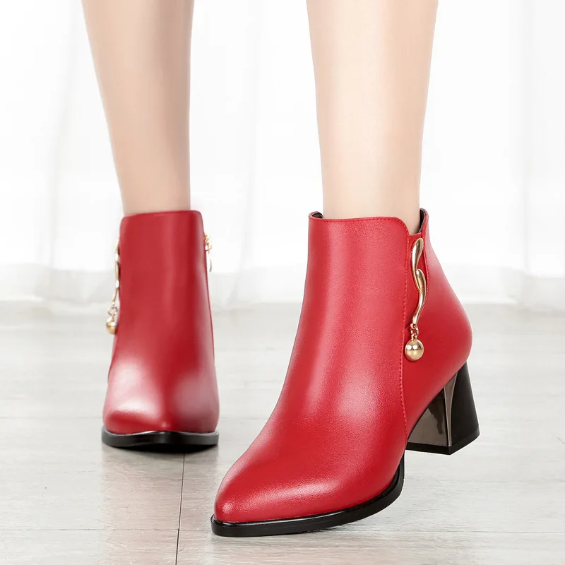 

ZXRYXGS Brand Boots Autumn Winter Boots 2019 New Elegant Fashion Shoes woman Genuine Leather Boots Thick with High Heeled Boots