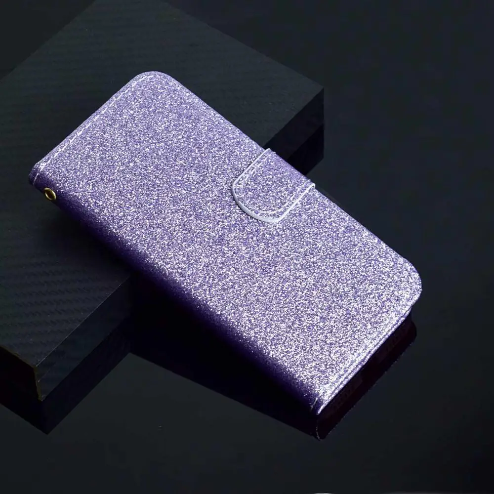 purple Флип-кошелек кожаный розовый золотой чехол для телефона для iPhone X XS Max XR роскошный флэш-порошок чехол для iPhone 6 7 8 Plus отделение для карт сумка - Цвет: purple