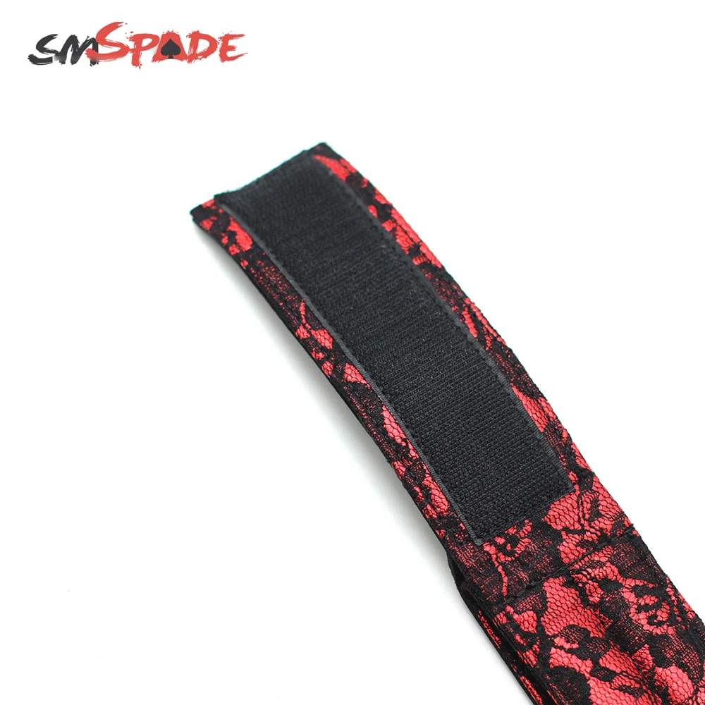 SMSPADE черный с красным кружевом PU Запястья и лодыжки манжеты удерживающая