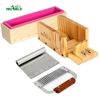 nicole soap making tools kit handmade silicone liner mold adjustable cutting box wavy straight stainless steel cutters