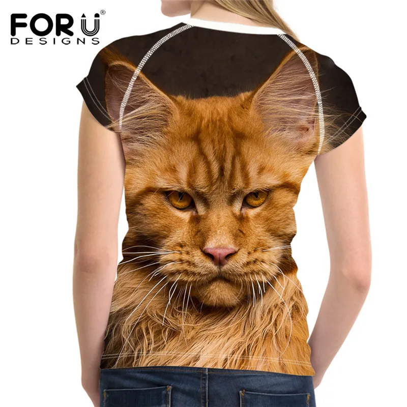 FORUDESIGNS/летние дышащие женские футболки с милым рисунком кота коротким рукавом