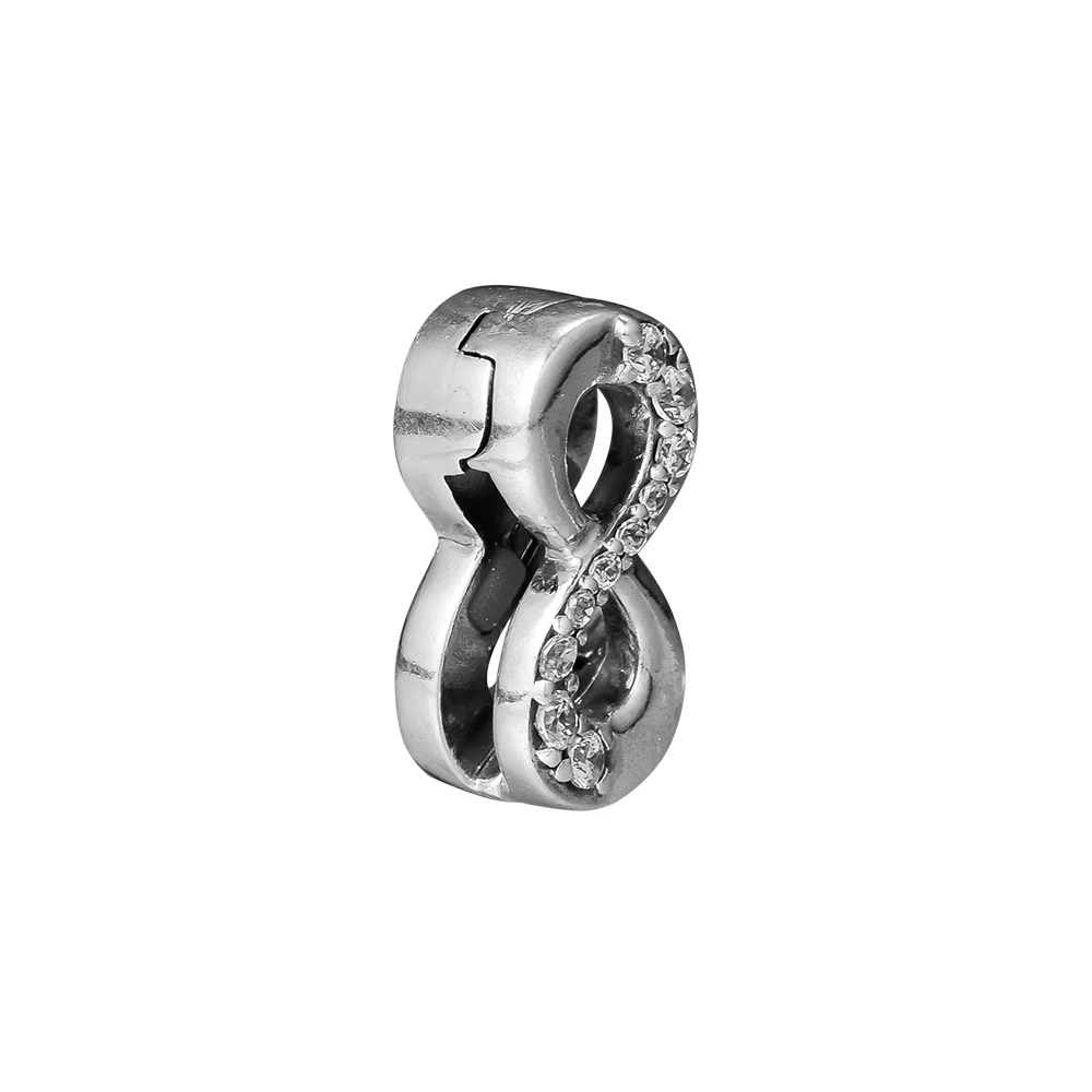 Genuine 925 Sterling Silver Clear CZ Sparkling Infinity Clip Charm Beads Fits Original Reflexions Bracelet DIY Jewelry Making | Украшения и
