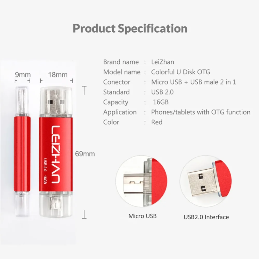 Leizhan OTG USB флэш-накопитель 64 ГБ 32 16 8 4 Android микронакопитель Флешка 2 0 карта памяти |