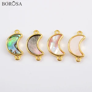 Image for BOROSA 10Pcs Moon Gold Bezel Natural Abalone Shell 