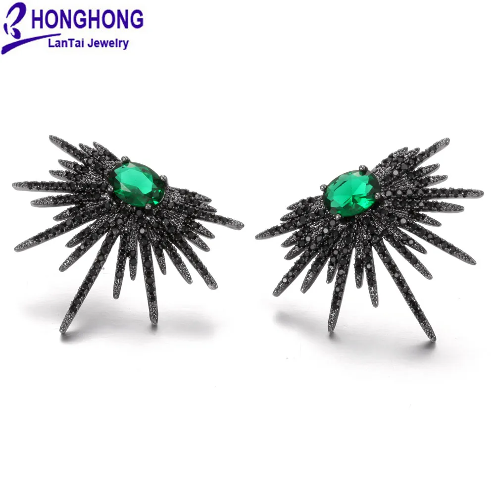 HONGHONG 2018 популярный стиль чёрные серьги-гвоздики с наноцирконом