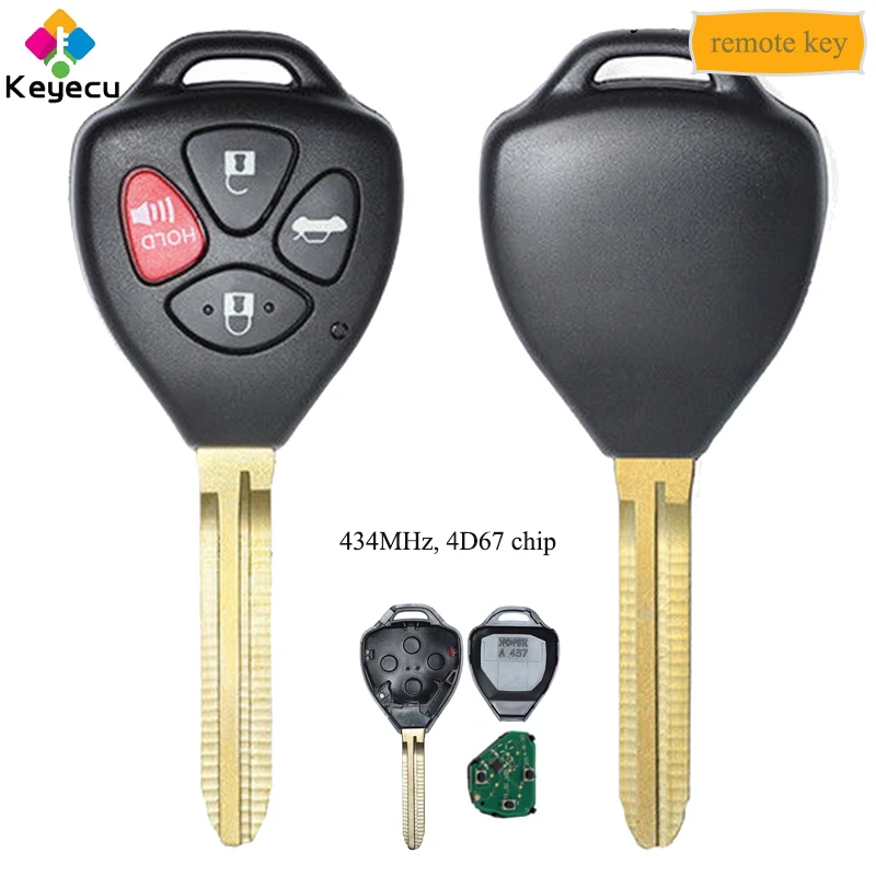Запасной пульт дистанционного управления KEYECU для автомобиля с 4 кнопками 434 МГц