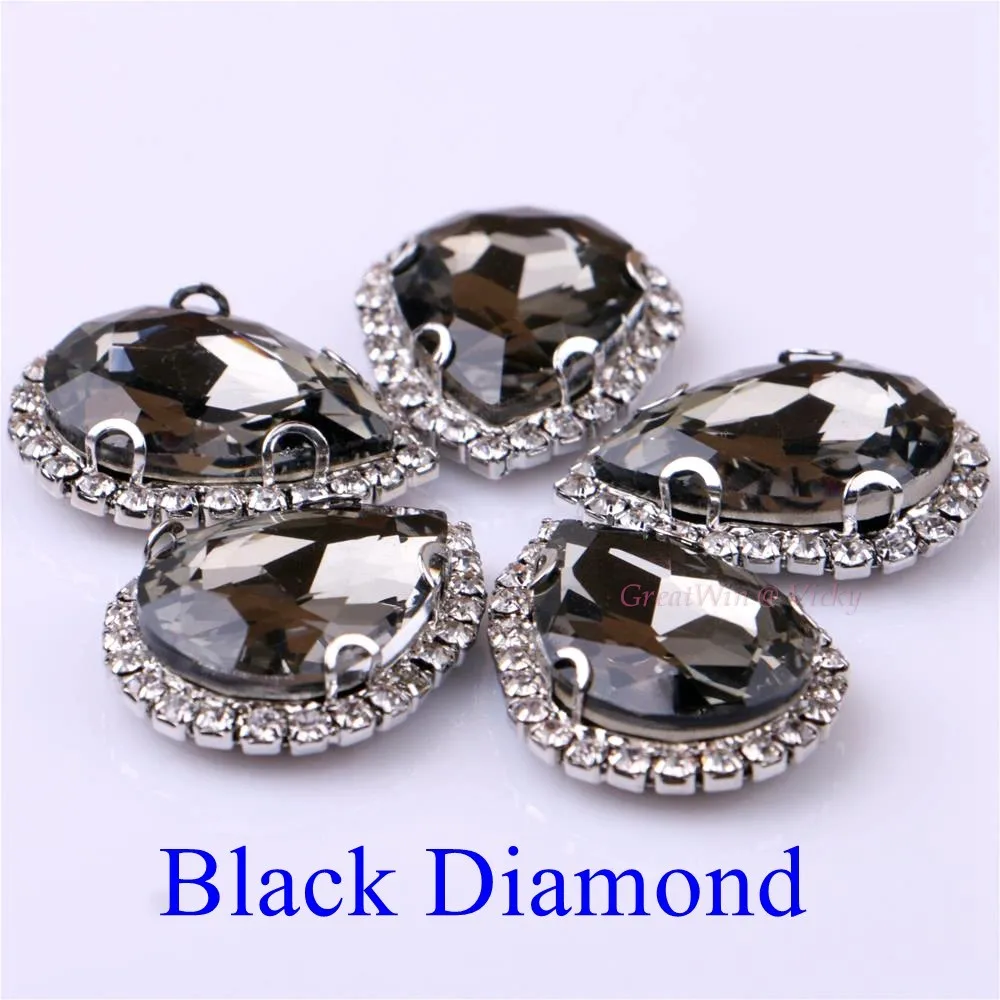 Black Diamond Обведено Стразы! Слеза Форма Стекло Стразы со стразами с когтями пришить Strass металлическое основание, с пряжкой, с украшением в виде кристаллов камень 10 шт./упак - Цвет: Black Diamond