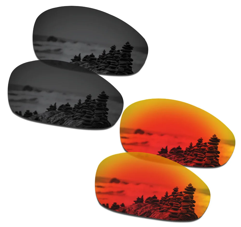 SmartVLT 2 Pairs Polarized Sunglasses Replacement Lenses for Oakley Juliet Stealth Black and Fire Red