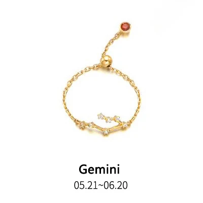 INZATT Real 925 Sterling Silver Twelve Constellations Chain Ring for Fashion Women Party Fine Jewelry Trendy Accessories - Цвет камня: Gemini