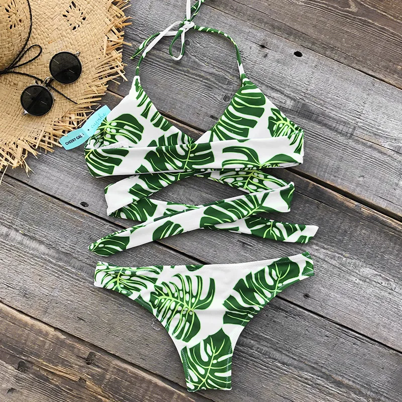 CUPSHE Refresh Leaves Крест Холтер пуш ап бикини набор для женщин 2017 Летний Пляжный