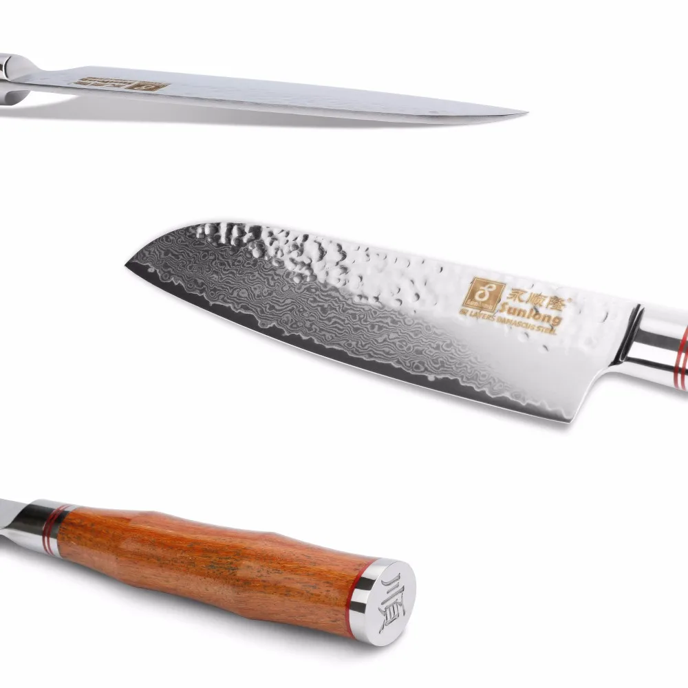 Sunlong Santoku 5 дюймов шеф повара ножи японский VG10 кованые Дамаск натуральный