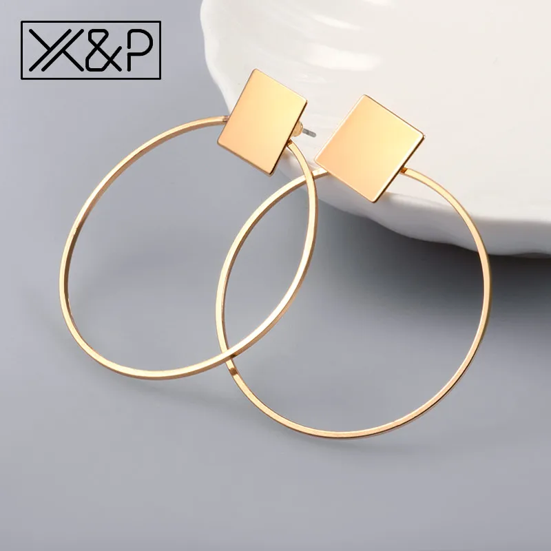 Gold X& P простые золотые круглые висячие серьги с блестками для женщин, модные геометрические ювелирные изделия, большие длинные металлические висячие серьги с кисточками - Окраска металла: Gold