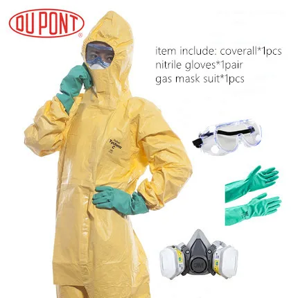 2 DuPont C Type 3 High Concentration Chemical Protective Clothing Strong Acid Alkali Pesticide Paint Toxic Dust Safety Work Suit - Color: 2