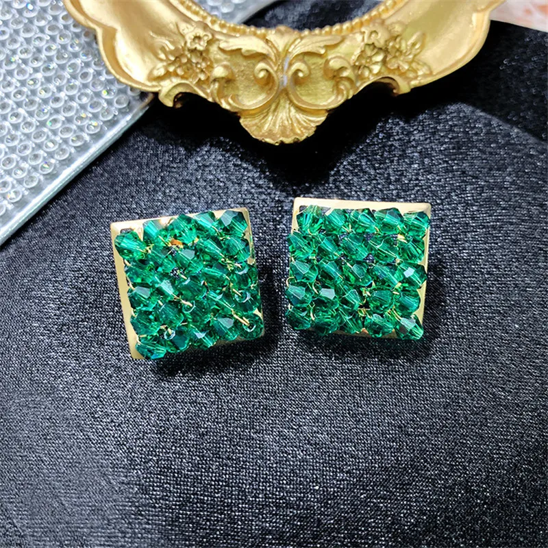 FYUAN Geometric Crystal Stud Earrings for Women Bohemia Handmade Weaving Beads Earrings Statement Jewelry Gifts